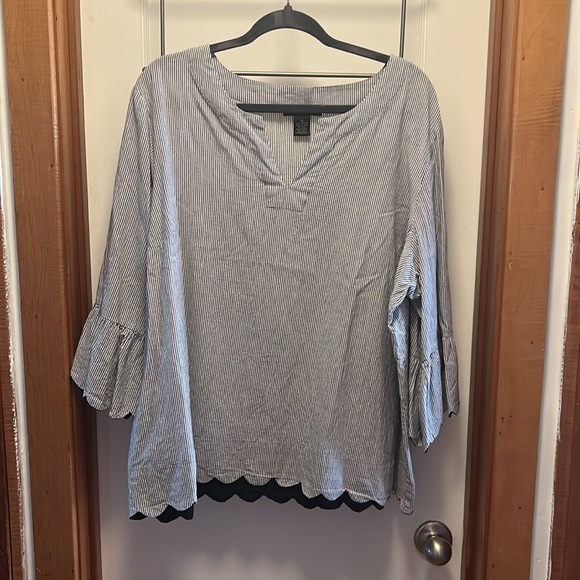 Striped Prestwick & Moore Tunic with ruffle detail sleeve and hem - Picture 2 of 3